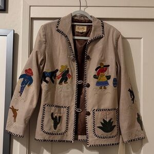 Scully Tan Jacket with Colorful Embroidery vintage